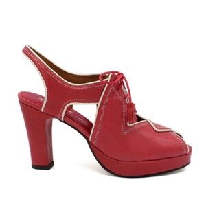 Re-mix Kate Red Leather Heels Shoes Vintage 40s Style sz 10